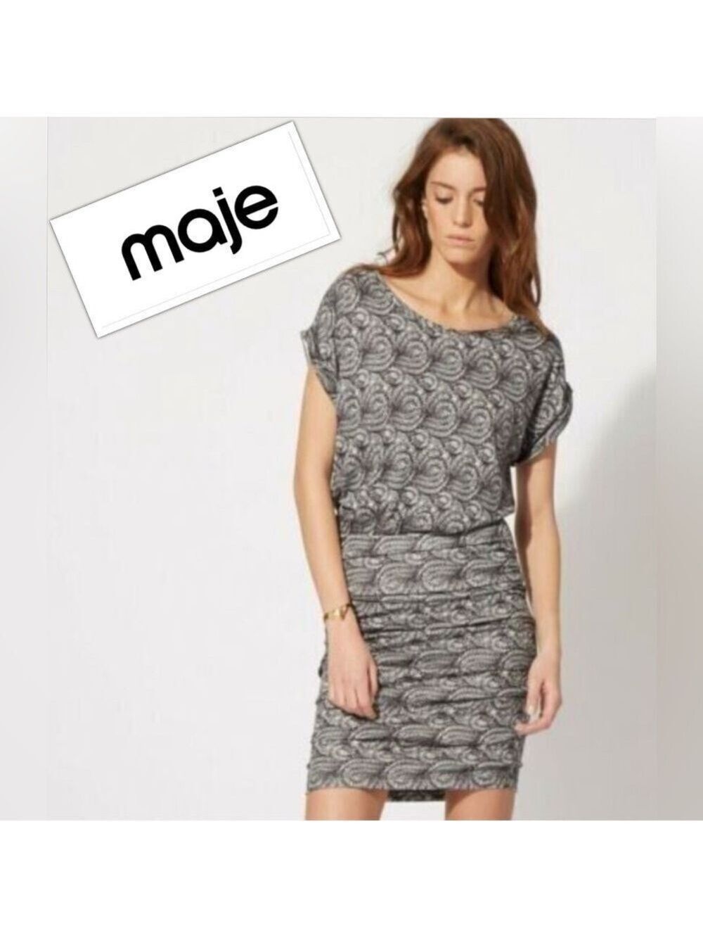 MAJE Reptile Soft Viscose Knit Midi Dress- Stretch, Form Flattering Size 1 US S